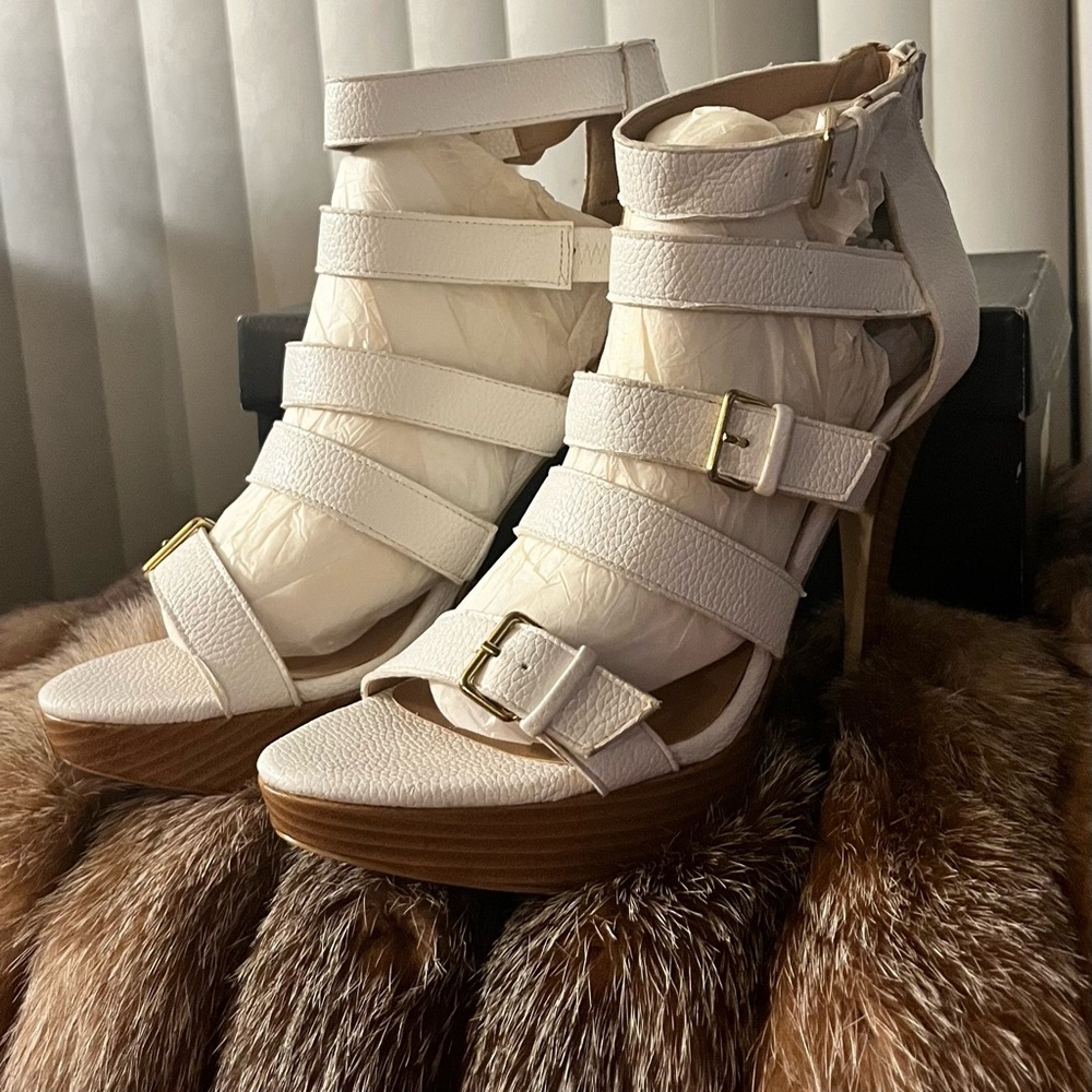 JustFab Ivory Strappy Platform Heels